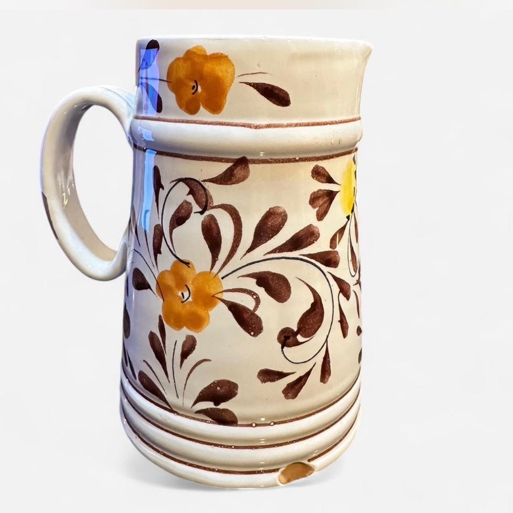 Vintage Italian Hand Painted Rooster Floral Pottery Pitcher Folk Art Style - Picture 3 of 9